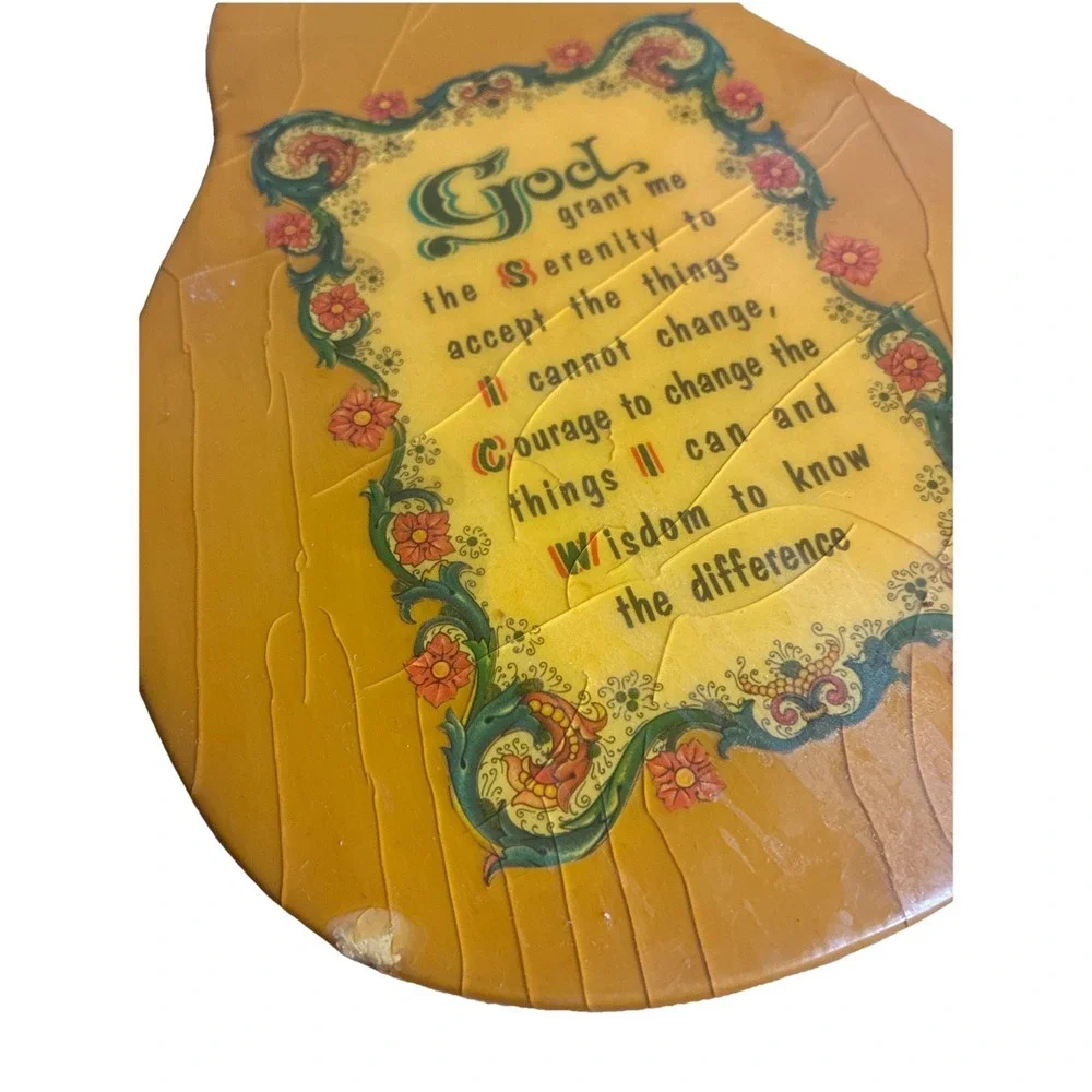 Vintage Pear Art Hanging Wood Resin Serenity Prayer‎ Handmade Eileen Anes *flaw
